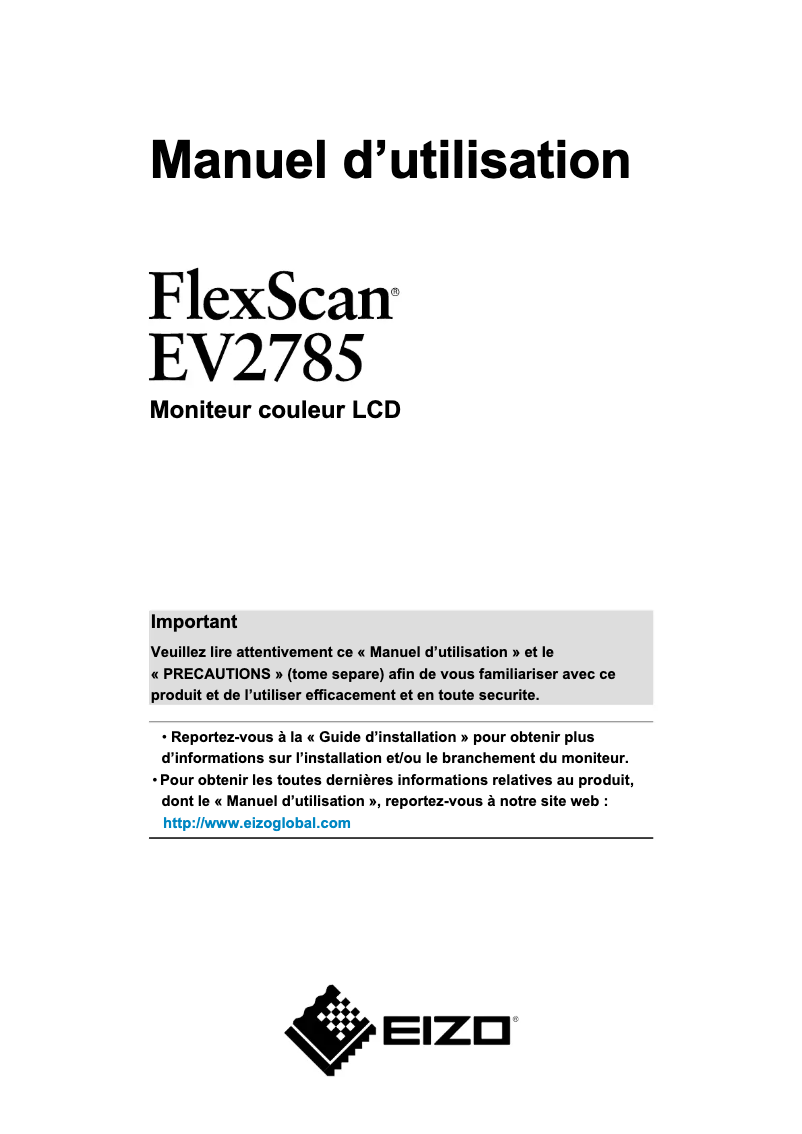 Image de la première page du manuel de l'appareil FlexScan EV2785