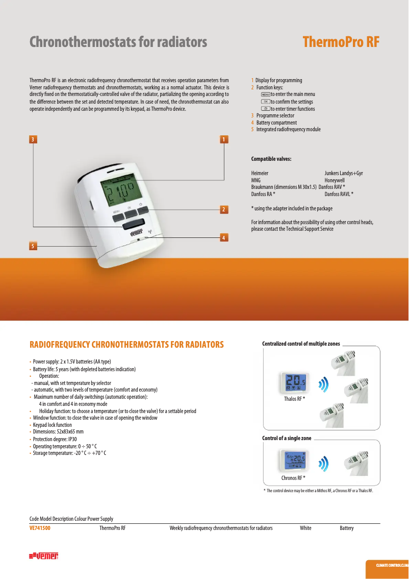 Page n°1 - Fiche technique Vemer ThermoPro RF