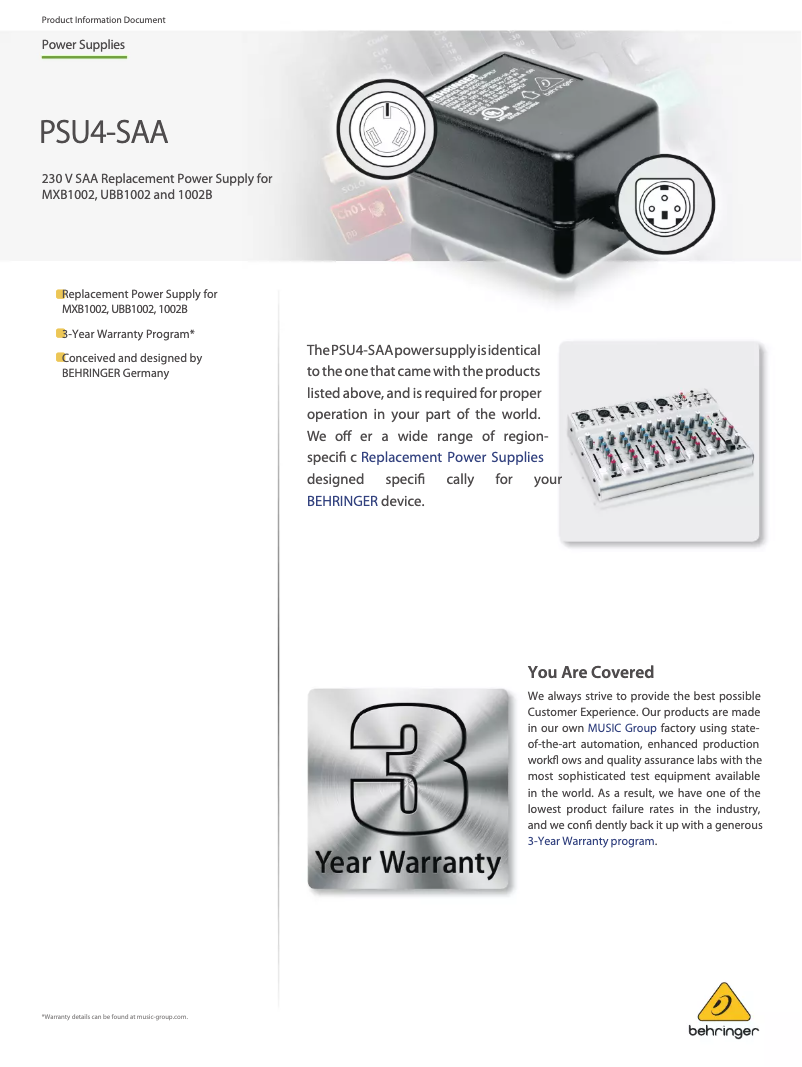Image de la première page du manuel de l'appareil PSU4-SAA