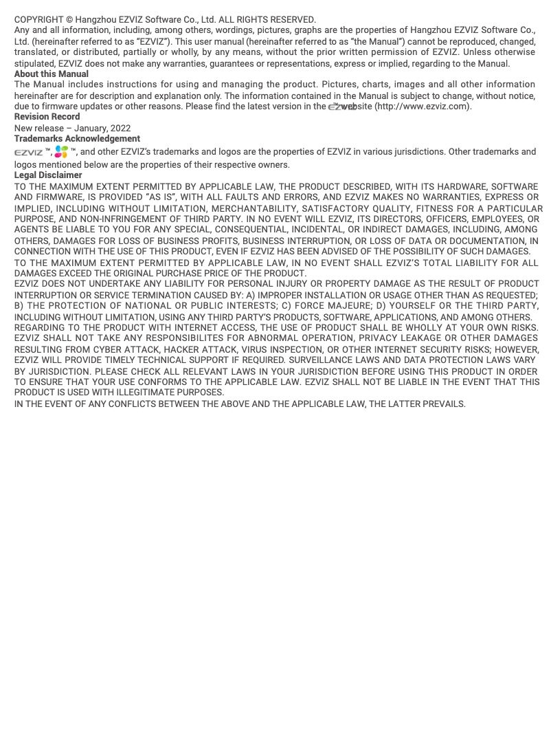 Page 1 de la notice Manuel utilisateur EZVIZ H8c