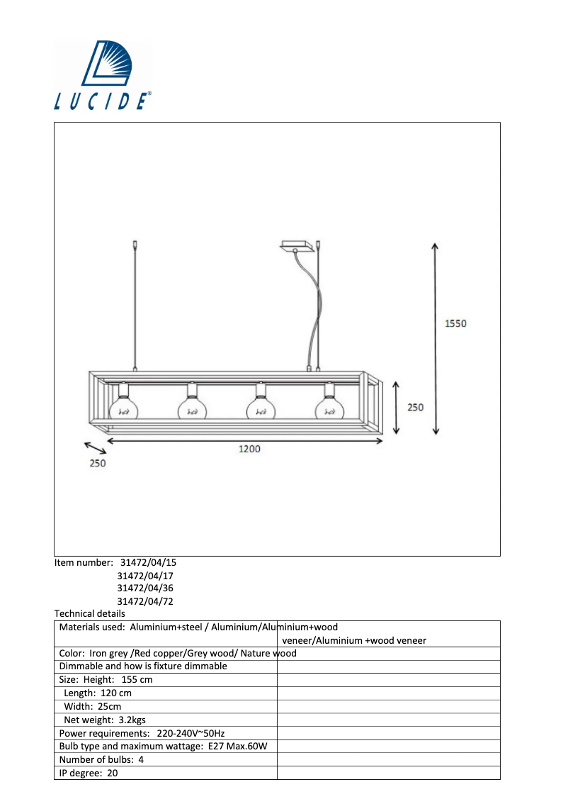Page 1 de la notice Manuel utilisateur Lucide Oris 31472/04/36