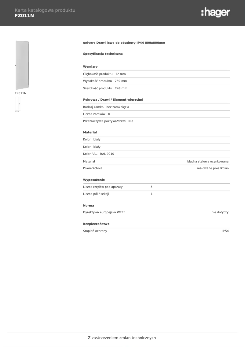 Page n°1 - Fiche technique Hager FZ011N