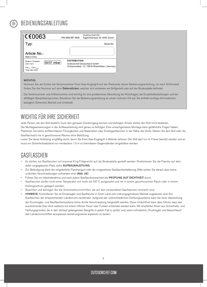 Página 1 del manual Manual de usuario Outdoorchef Kensington 480 G