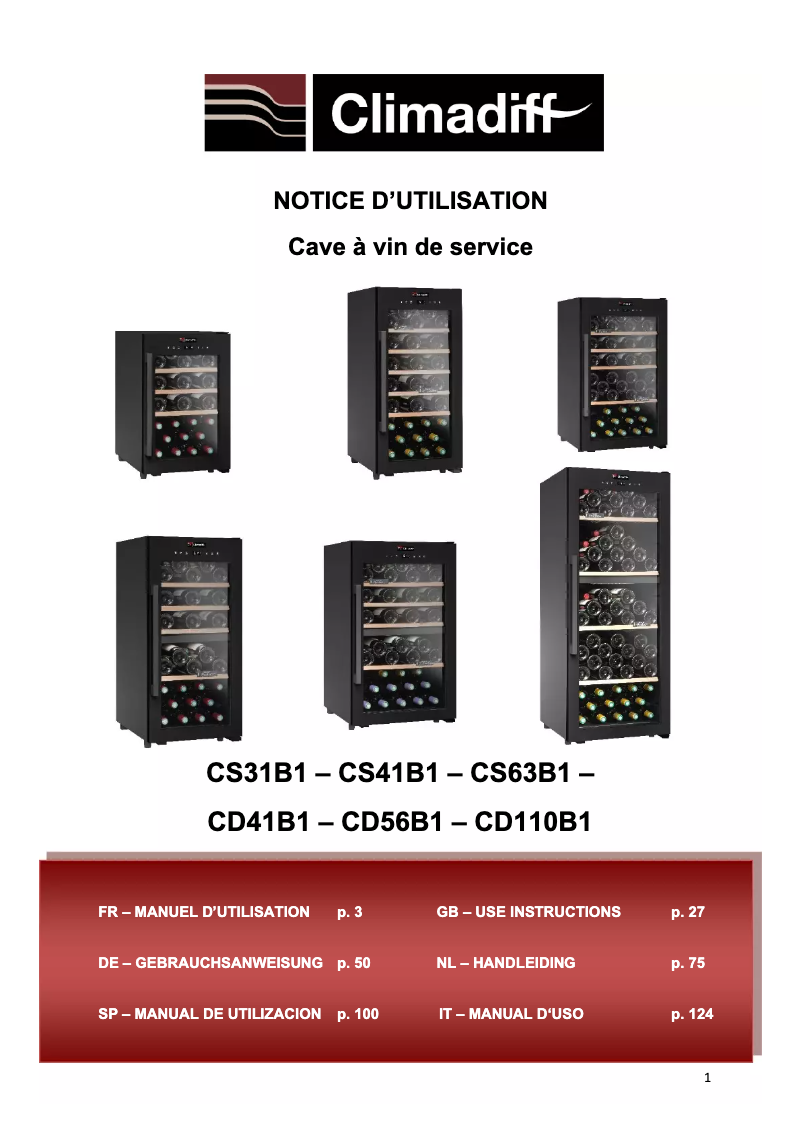 Page 1 de la notice Manuel utilisateur Climadiff CS41B1