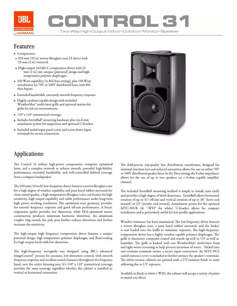 Page n°1 - Brochure JBL Control 31