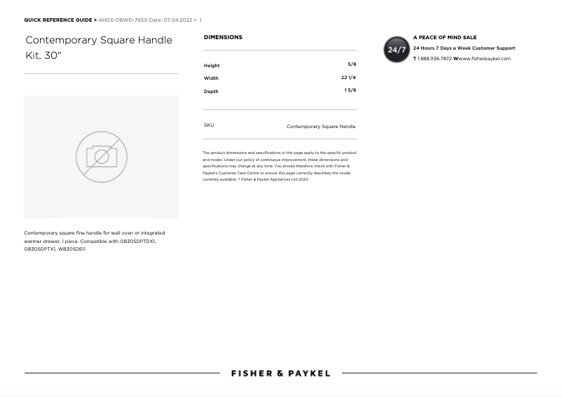 Page 1 de la notice Manuel utilisateur Fisher & Paykel AHD3-OBWD-76SX