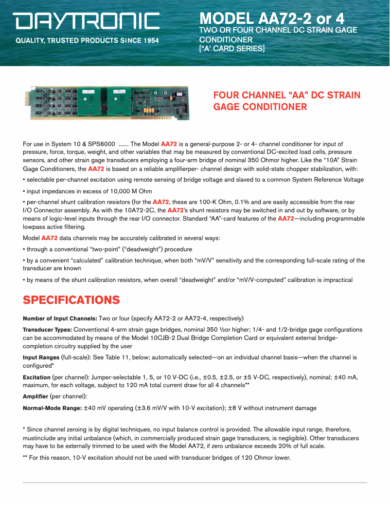 Page 1 de la notice Fiche technique Daytronic AA72-4F010