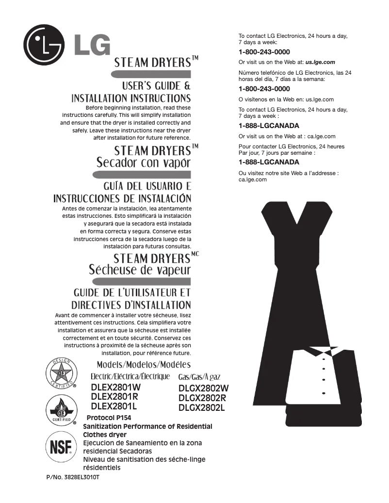 Page 1 de la notice Manuel utilisateur LG SteamDryer DLGX2802W