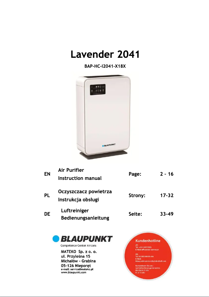 Page n°1 - Manuel utilisateur Blaupunkt Lavender 2041