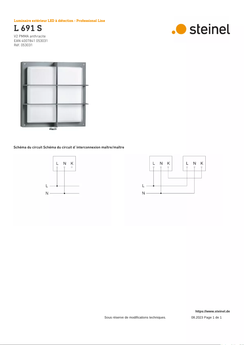 Page 1 de la notice Schéma de câblage Steinel L 691 S