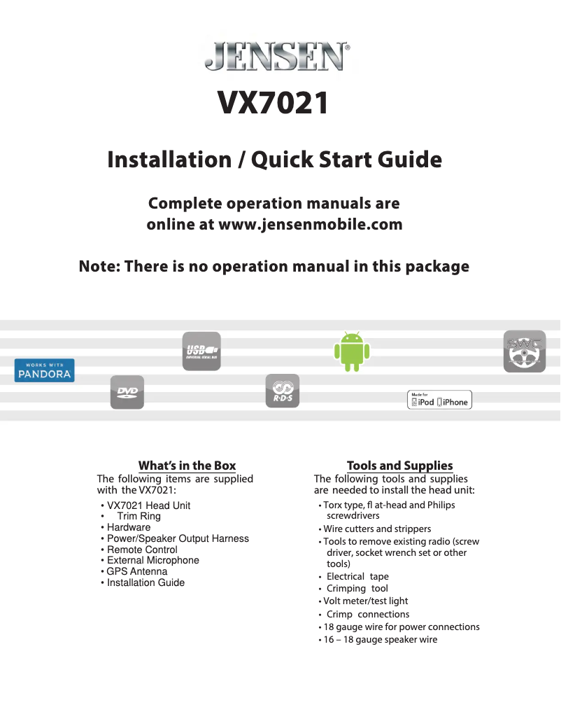 Page 1 de la notice Manuel utilisateur Jensen VX7071