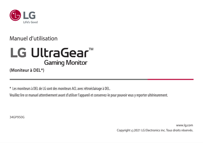 Page n°1 - Manuel utilisateur LG 34GP950G