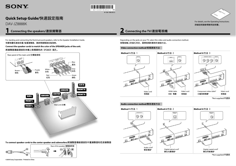 Page 1 de la notice Guide d'installation Sony DAV-JZ8888K