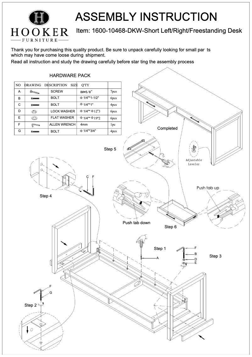 Page n°1 - Manuel utilisateur Hooker 1600-10468-DKW