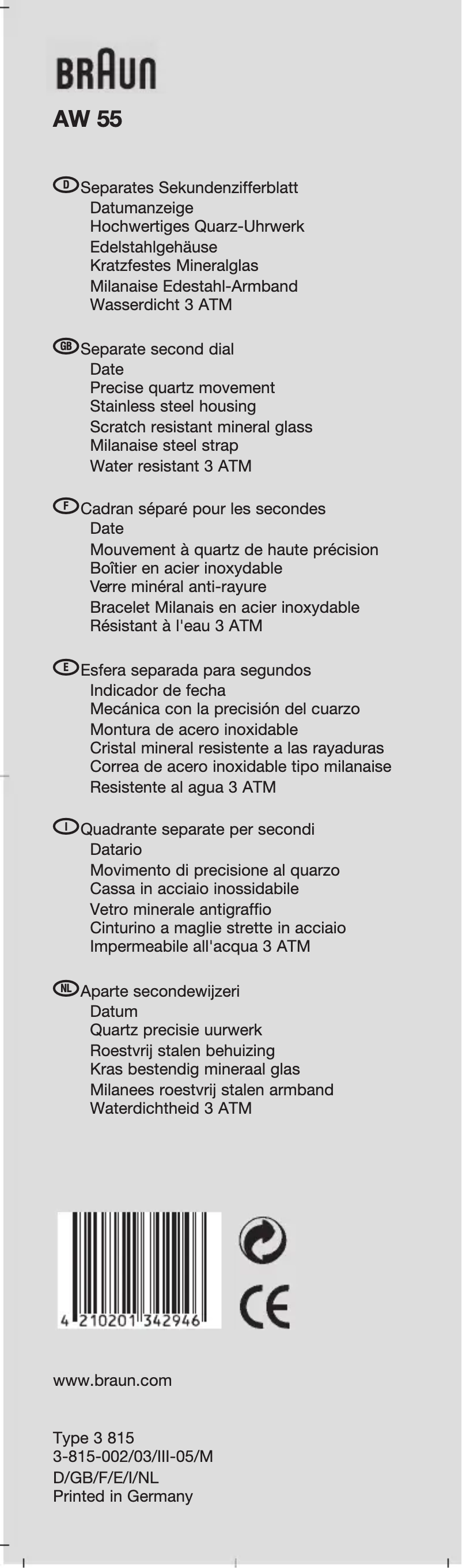 Página 1 del manual Manual de usuario Braun AW 55
