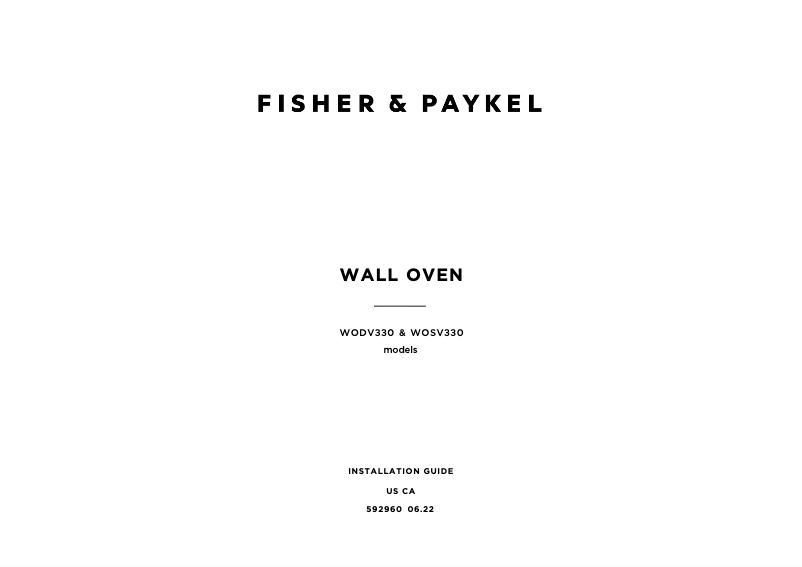 Page n°1 - Guide d'installation Fisher & Paykel WOSV330