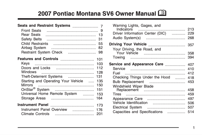 Page n°1 - Manuel utilisateur Pontiac Torrent (2007)