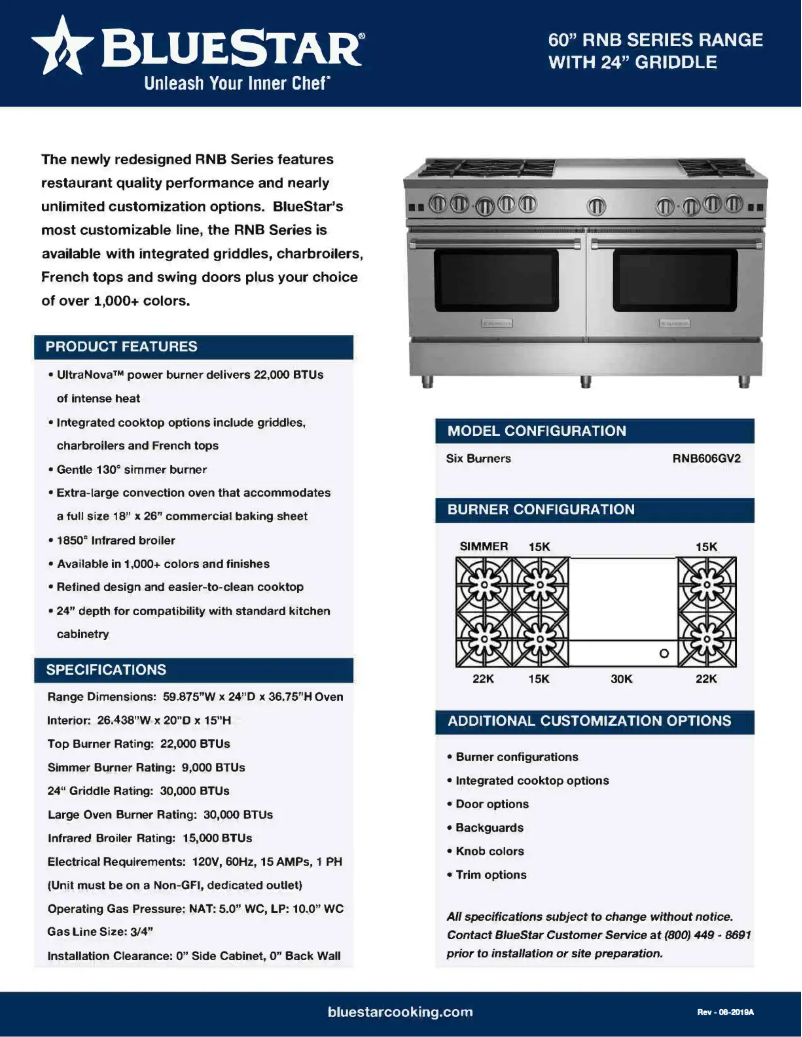 Página 1 del manual Ficha técnica BlueStar RNB606GV2