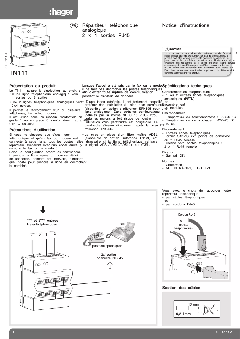 Image de la première page du manuel de l'appareil TN111