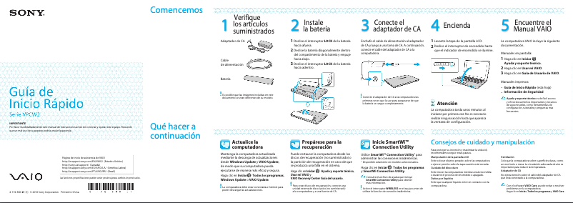 Page n°1 - Guide d'installation Sony Vaio VPCW222AX