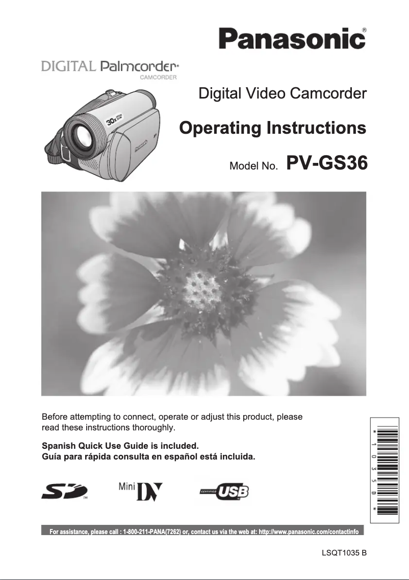 Page n°1 - Manuel utilisateur Panasonic PV-GS36