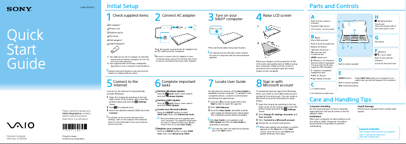 Page 1 de la notice Guide d'installation Sony Vaio Duo 13 SVD132290X