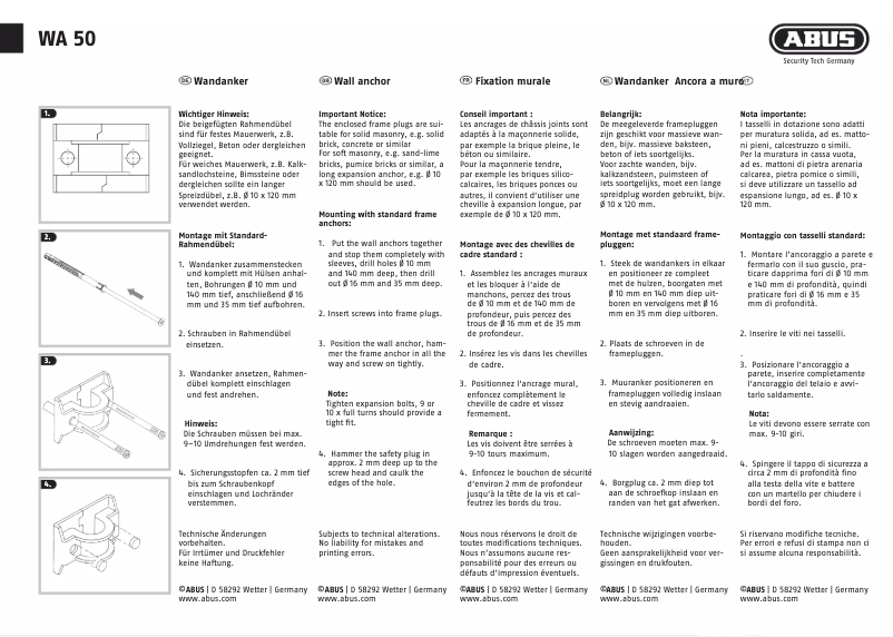 Page 1 de la notice Instructions / montage Abus WA50