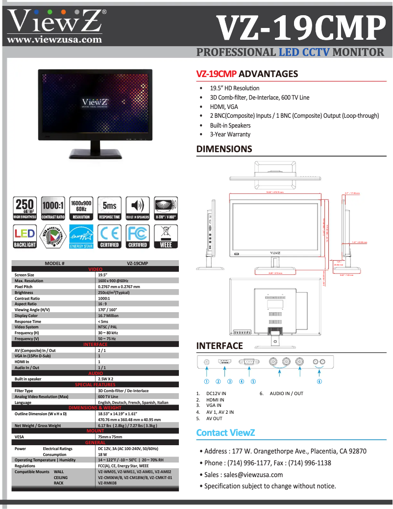 Image de la première page du manuel de l'appareil VZ-19CMP
