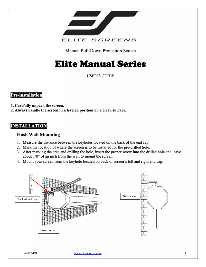 Page 1 de la notice Manuel utilisateur Elite Screens Manual M99NWS1