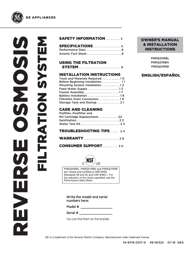 Page n°1 - Manuel d'utilisation et d'entretien GE Profile PNRQ20RBL