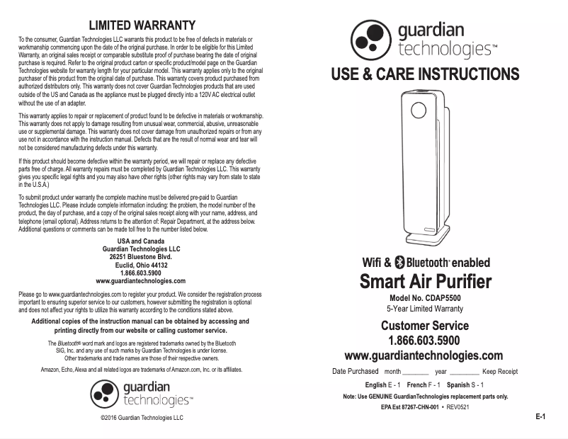 Page 1 de la notice Manuel utilisateur Guardian CDAP5500