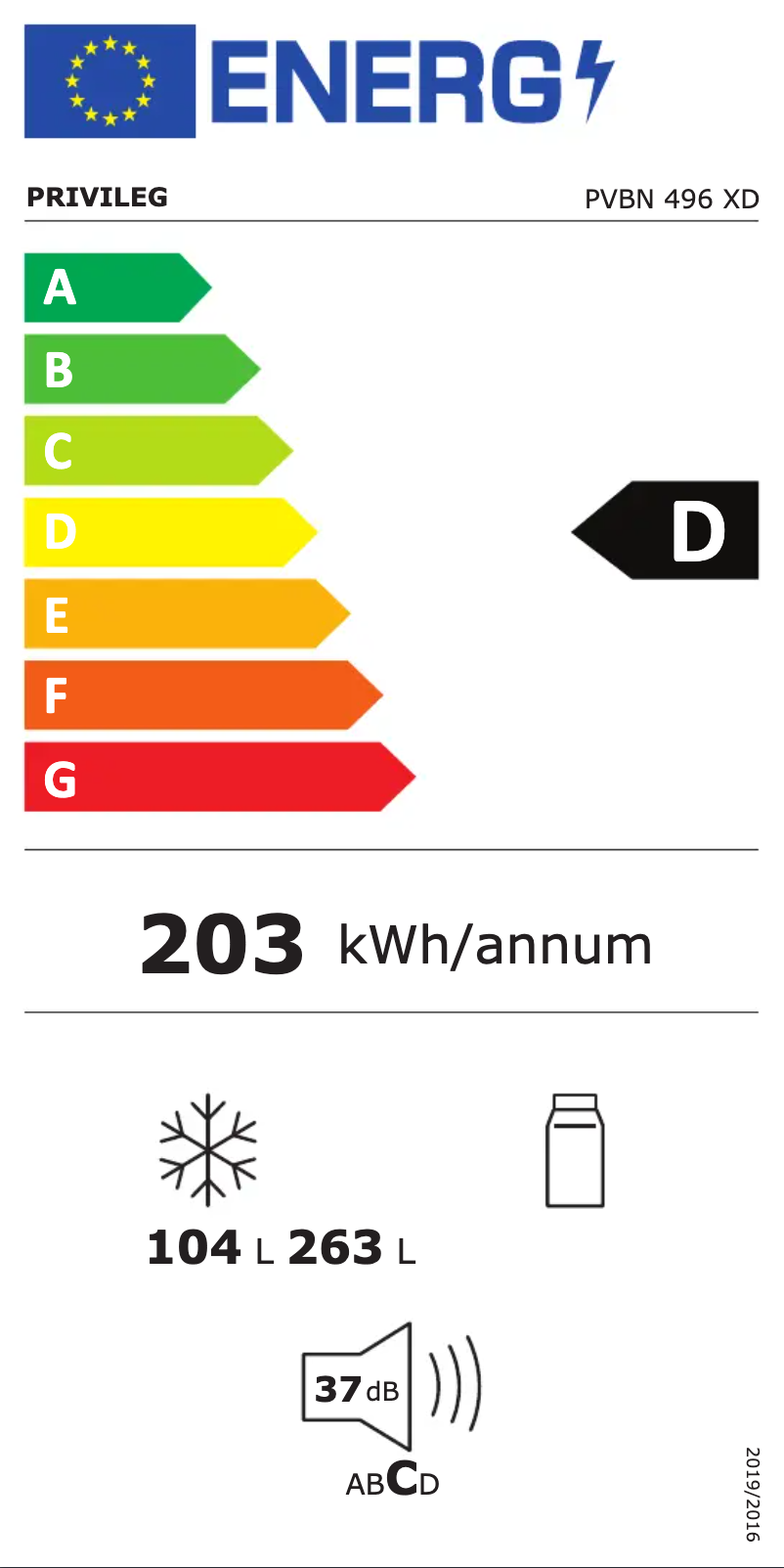 Page n°1 - Label énergétique Privileg PVBN 496 XD