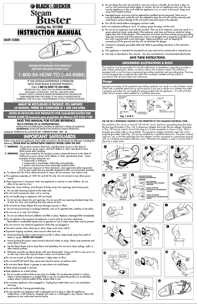 Image de la première page du manuel de l'appareil SV1000