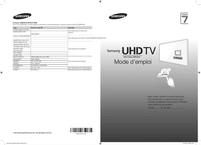 Page 1 de la notice Guide d'installation Samsung UA40HU7000U