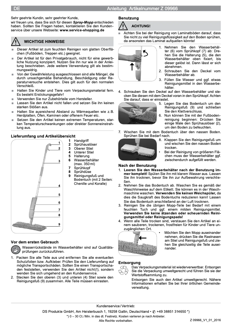 Page 1 de la notice Manuel utilisateur Cleanmaxx 04250