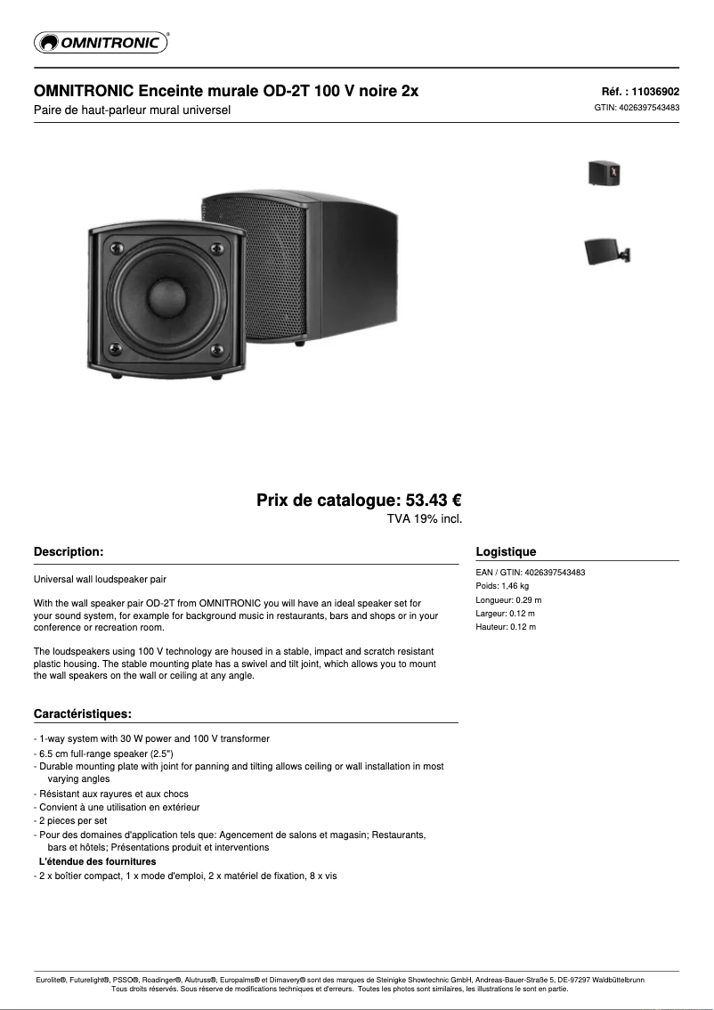 Page n°1 - Fiche technique Omnitronic OD-2T