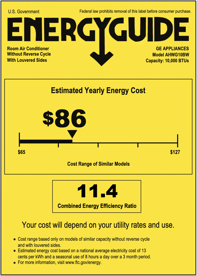 Page 1 de la notice Label énergétique GE AHWG10BW
