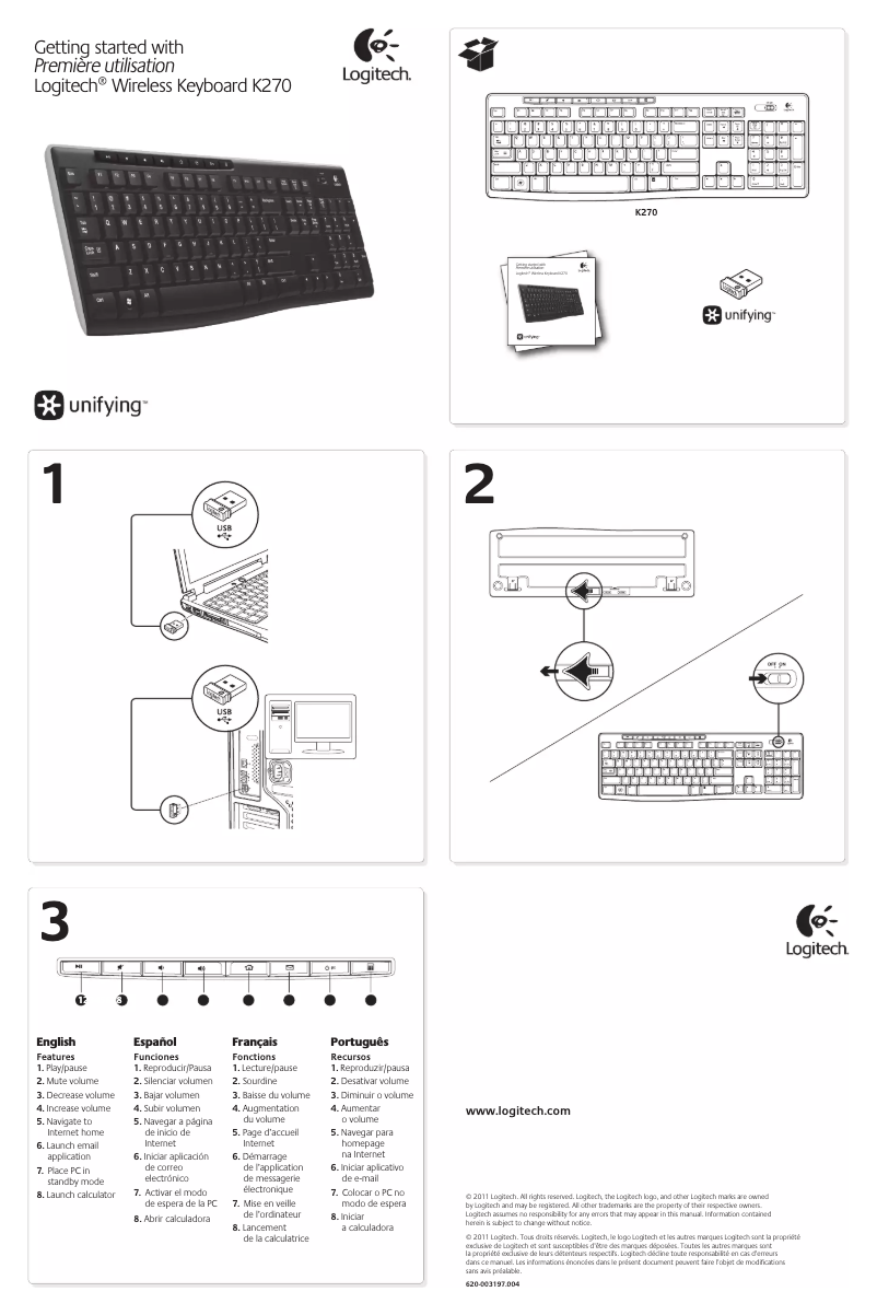 Page 1 de la notice Manuel utilisateur Logitech Wireless Keyboard K270