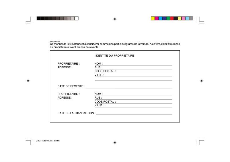 Page 1 de la notice Manuel utilisateur Hyundai Tucson (2004)