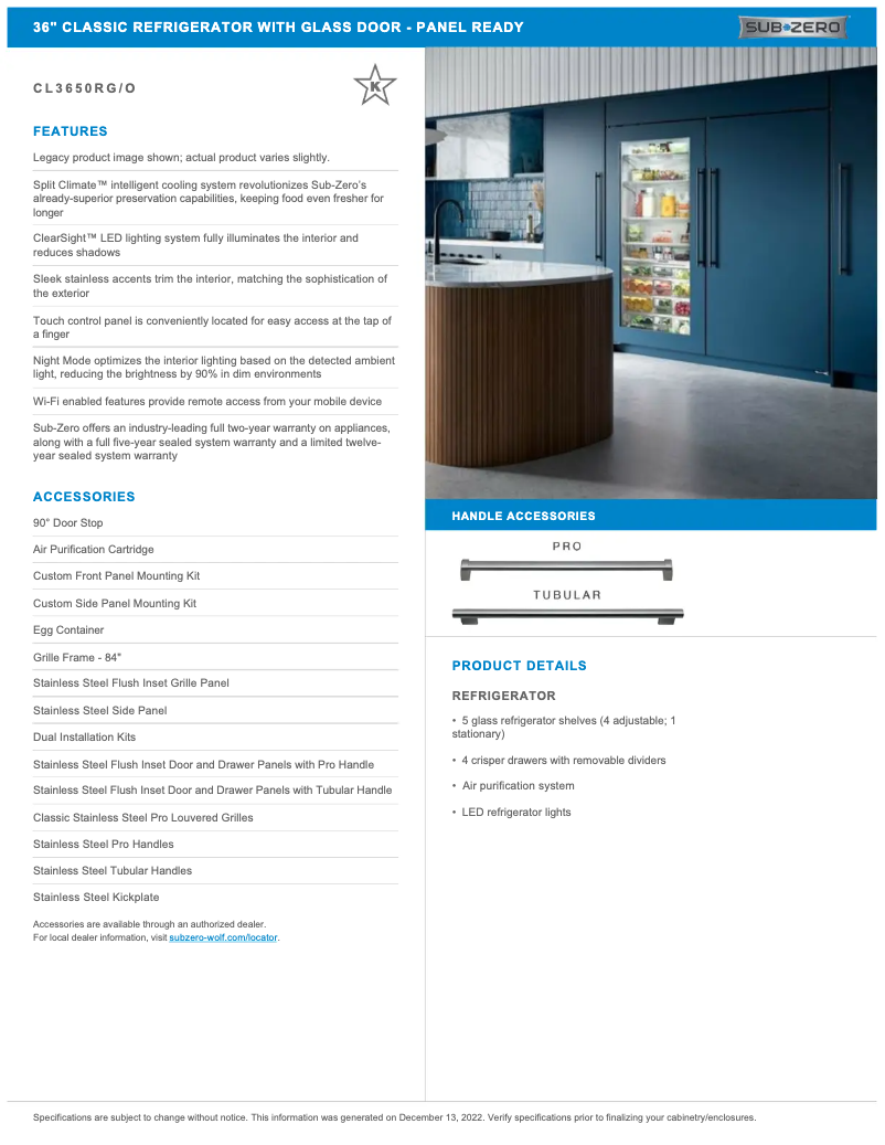 Page n°1 - Manuel utilisateur Sub-Zero CL3650RO