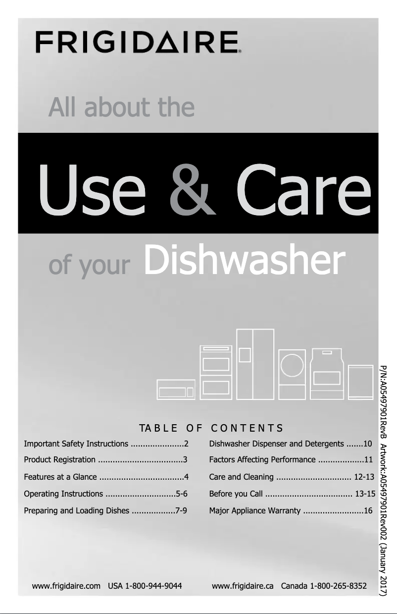 Page 1 de la notice Manuel d'utilisation et d'entretien Frigidaire FFBD2412S