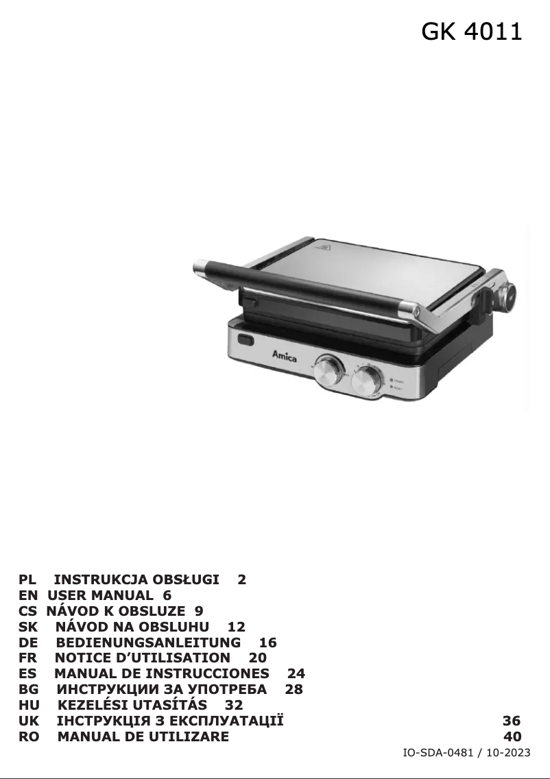 Page n°1 - Manuel utilisateur Amica GK 4011