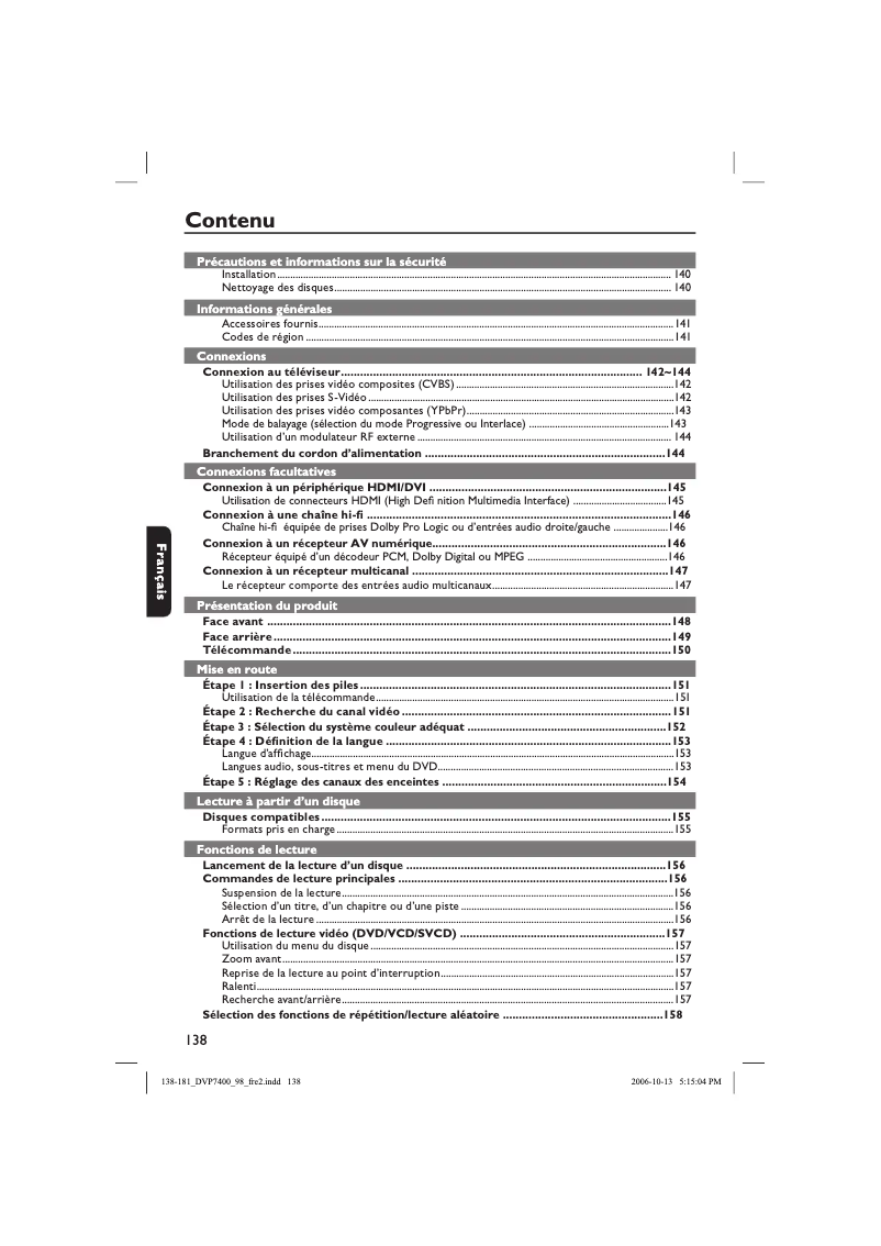 Page 1 de la notice Manuel utilisateur Philips DVP7400S