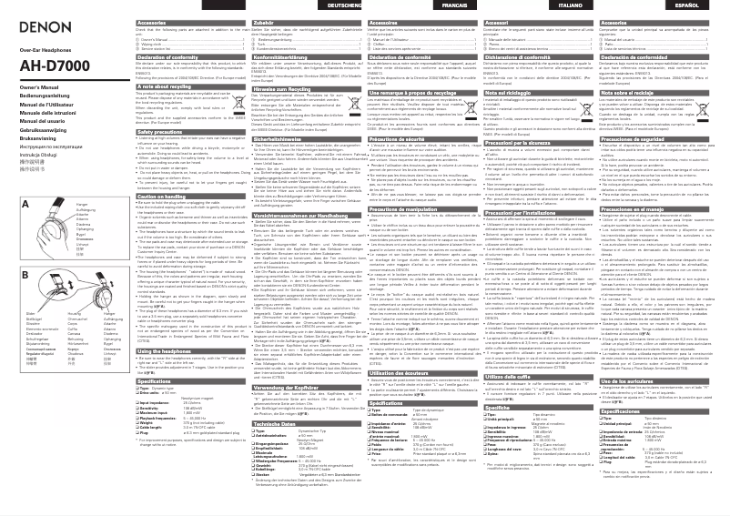 Page 1 de la notice Manuel utilisateur Denon AH-D7000