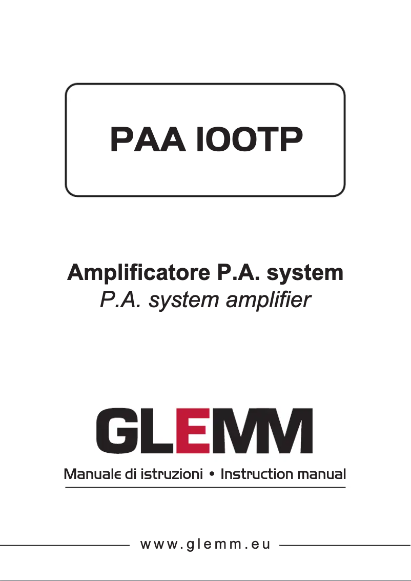 Page n°1 - Manuel utilisateur Glemm PAA 100TP