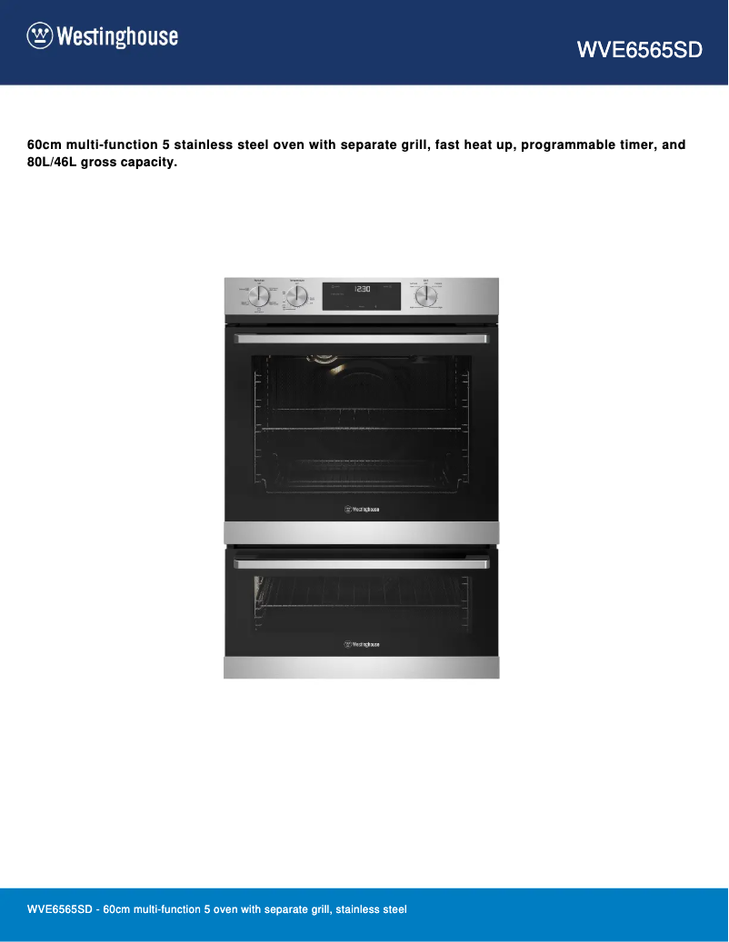 Page n°1 - Fiche technique Westinghouse WVE6565SD