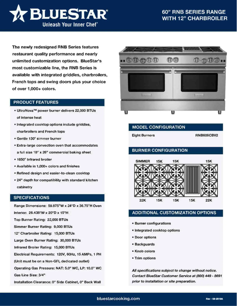 Página 1 del manual Ficha técnica BlueStar RNB608CBV2