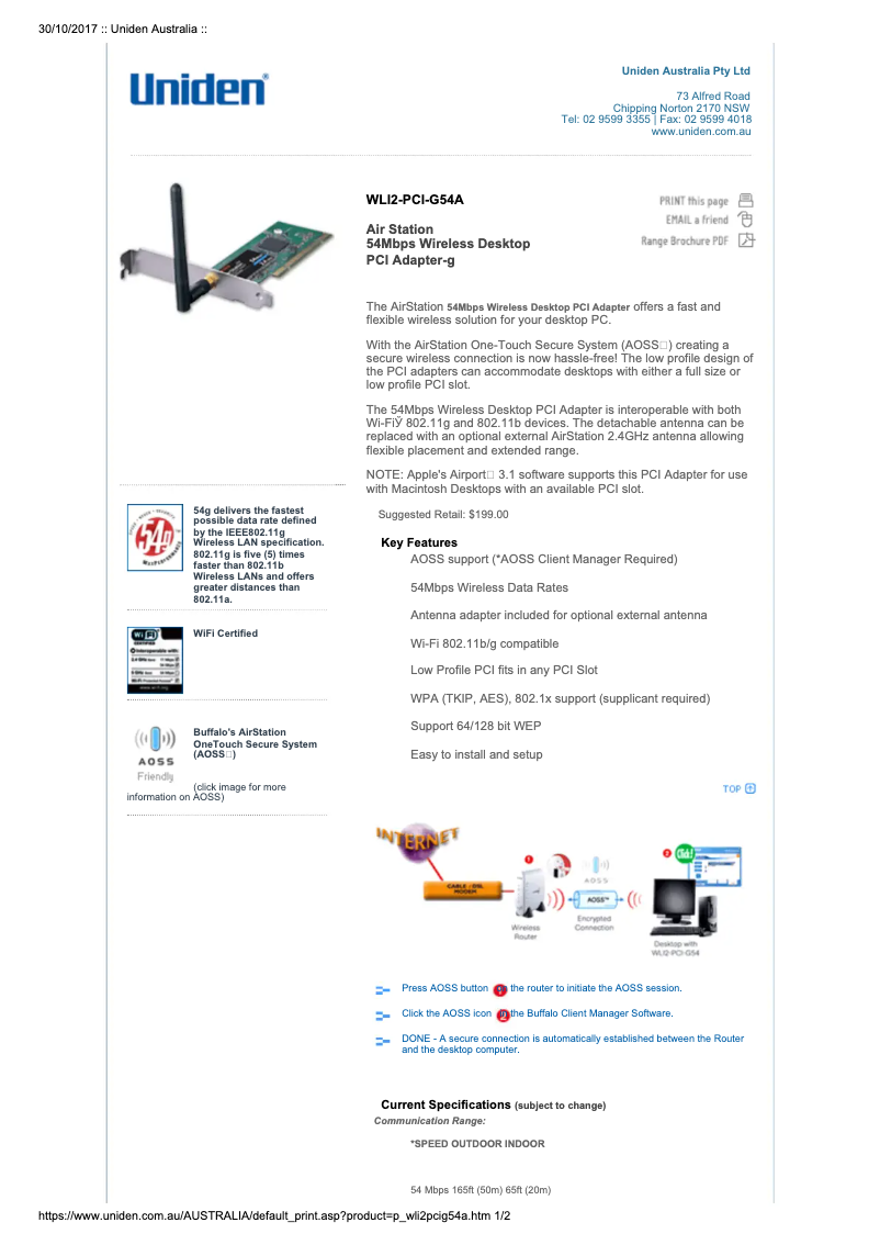 Página 1 del manual Manual de usuario Uniden WLI2-PCI-G54A