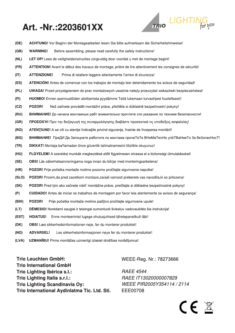 Page 1 de la notice Manuel utilisateur Trio Lighting Suez 220360142