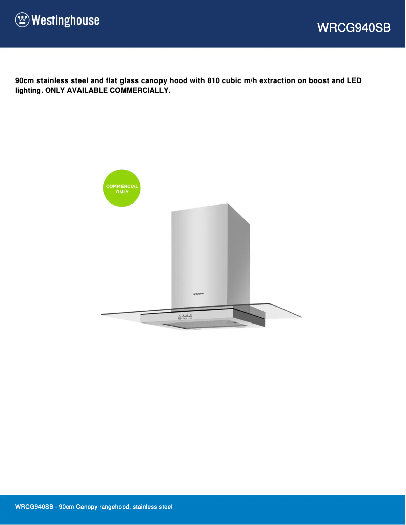Page 1 de la notice Fiche technique Westinghouse WRCG940SB